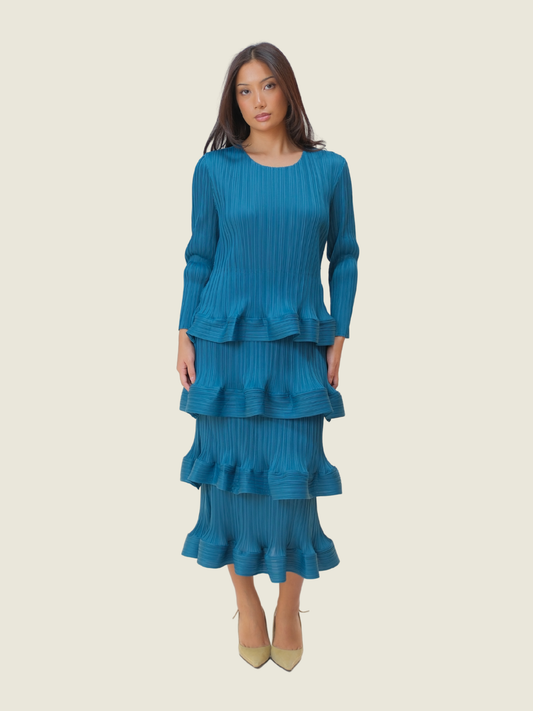 Custom Teal Ruffle Dress with Sleeves