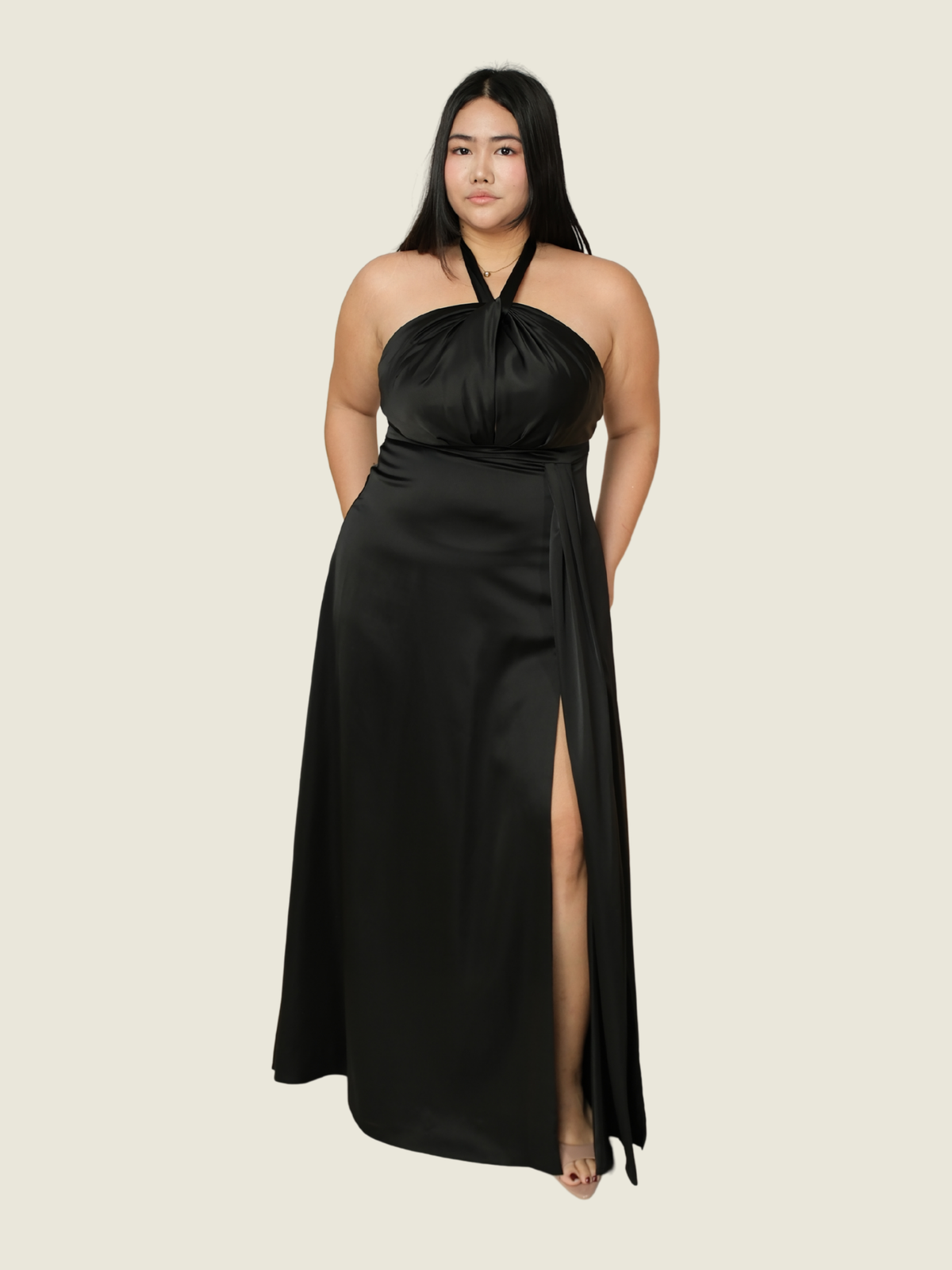 O’Muse Black Halter Gown