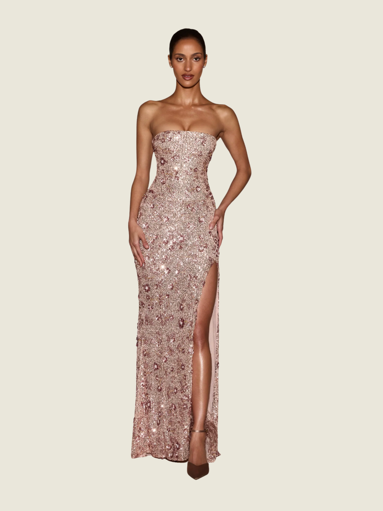 Oh Polly Embellished-Bandeau Neck Strapless Gown