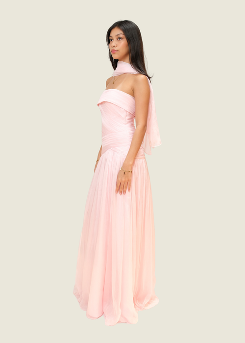 Pink Tulle Gown with Scarf