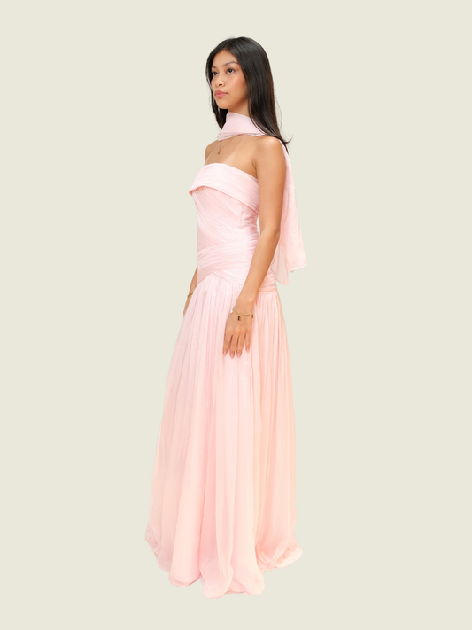 Pink Tulle Gown with Scarf