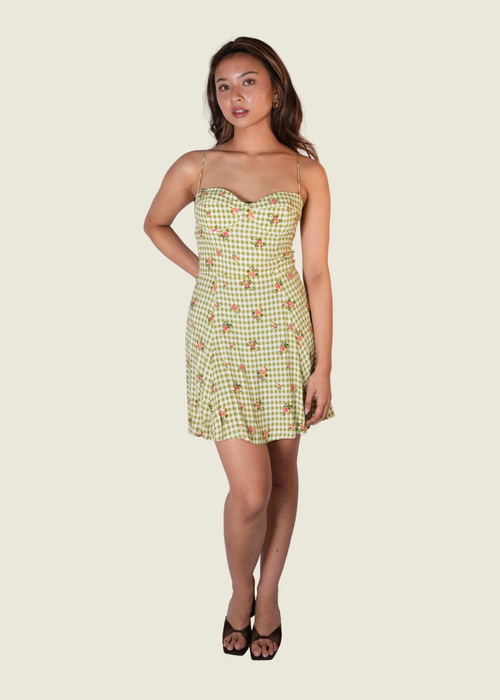Reformation Roarke Linen Gingham Mini Dress (XS)
