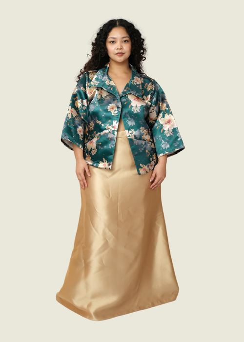 Rustans Floral Kimono with Gold Skirt