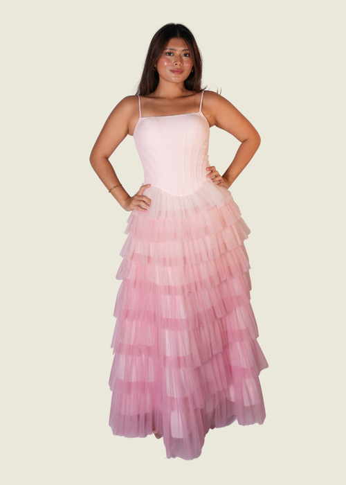 So Vintage Tiered Corset Maxi Dress in Pink (S-M)