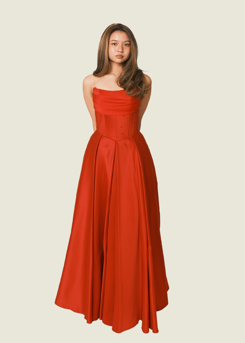 Steph Tan Red Corset Maxi Dress