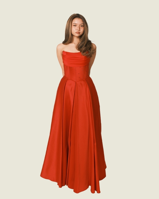 Steph Tan Red Corset Maxi Dress