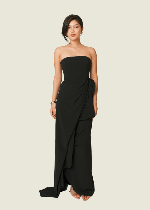 Ushi Sato Asymmetrical Strapless Dress in Black