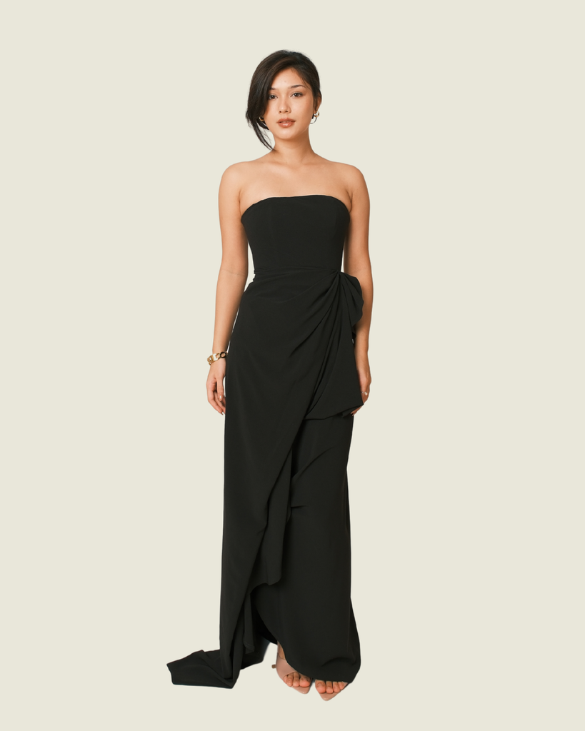 Ushi Sato Asymmetrical Strapless Dress in Black