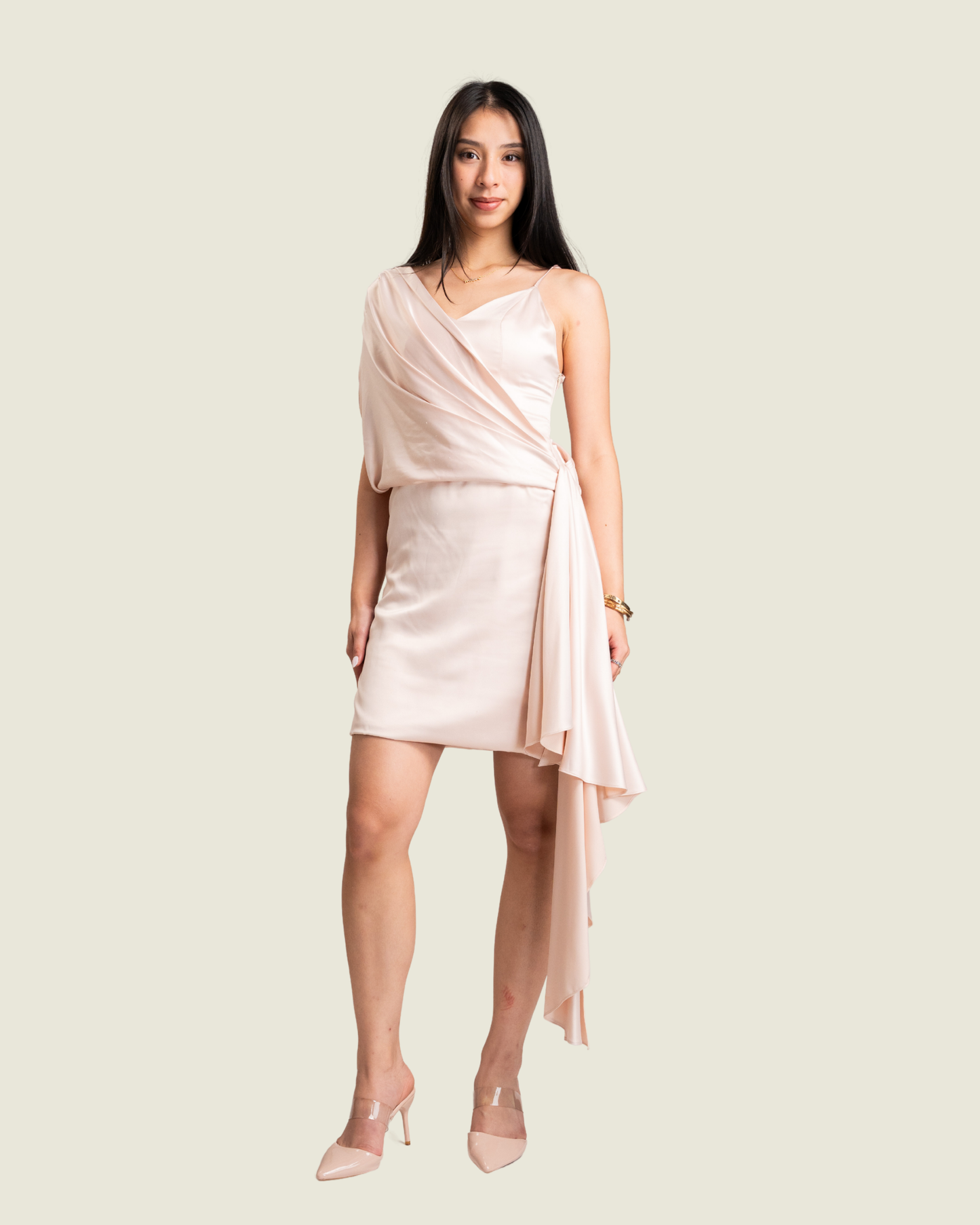 Vania Romoff Custom Pink Draped Mini Dress