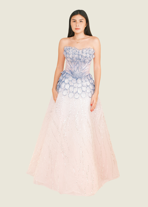 Vee Tan Custom Blue and White Beaded Gown (XS)