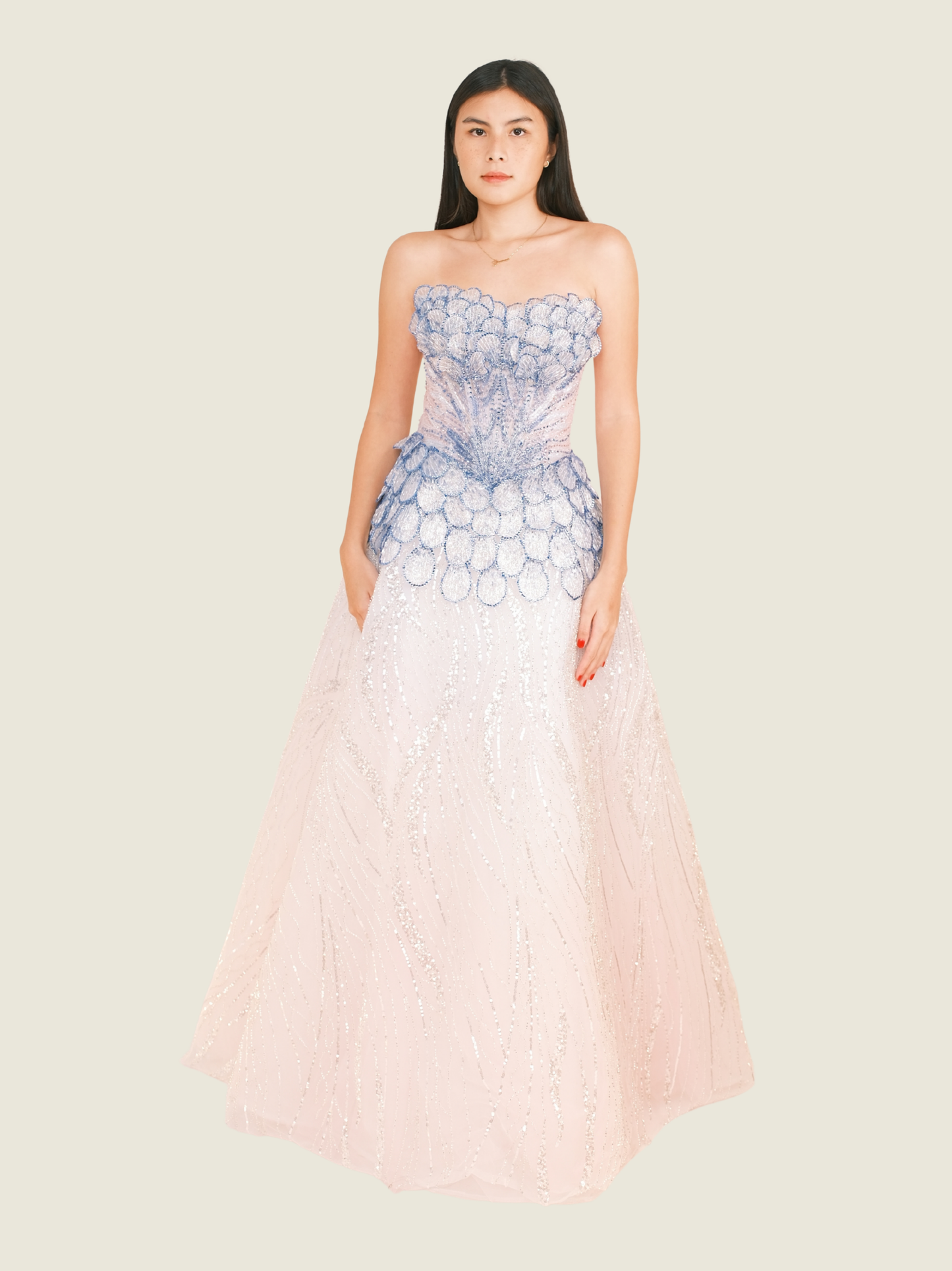 Vee Tan Custom Blue and White Beaded Gown (XS)