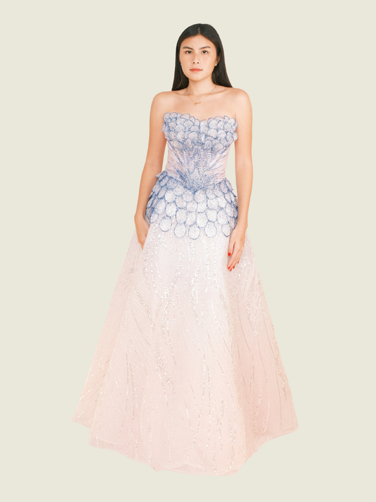 Vee Tan Custom Blue and White Beaded Gown (XS)