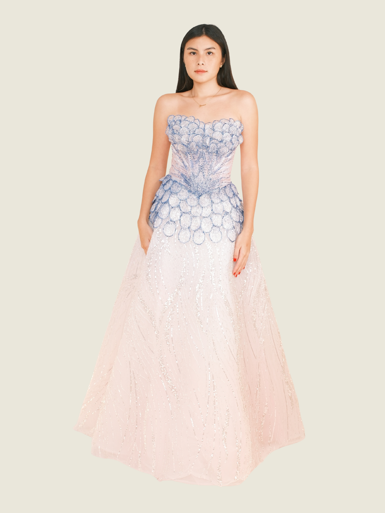 Vee Tan Custom Blue and White Beaded Gown (XS)