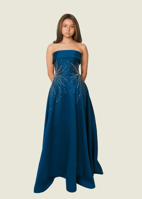 Vee Tan Teal Beaded Maxi Dress