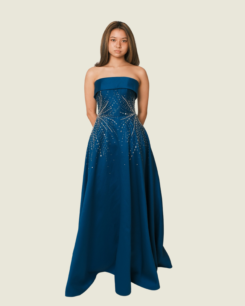 Vee Tan Teal Beaded Maxi Dress