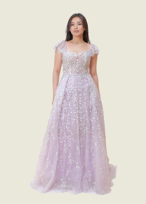 White Label Custom Purple Beaded Gown