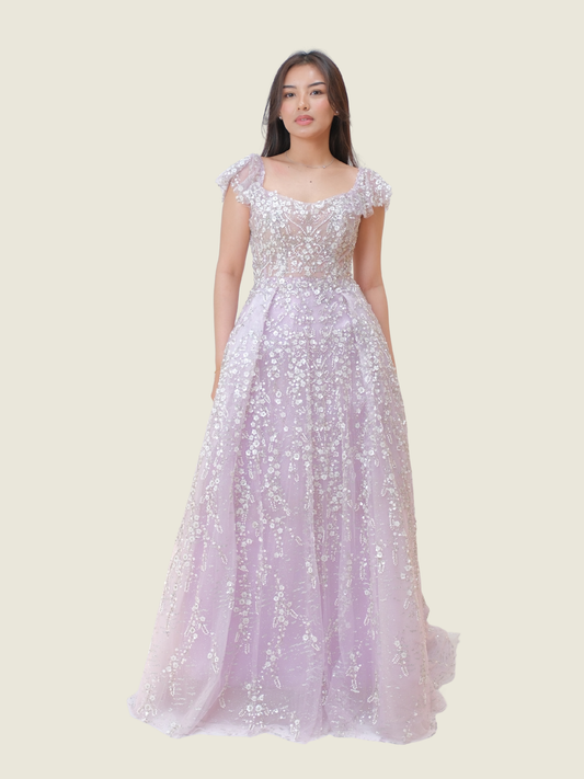 White Label Custom Purple Beaded Gown