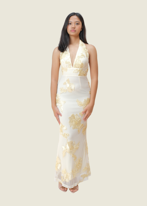 Yellow Selfie Leslie Cipriana Backless Halter Maxi Dress (XS)