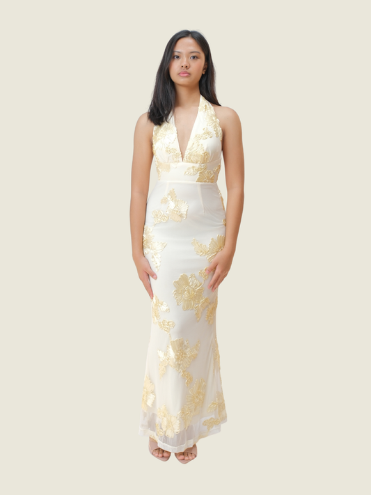 Yellow Selfie Leslie Cipriana Backless Halter Maxi Dress (XS)