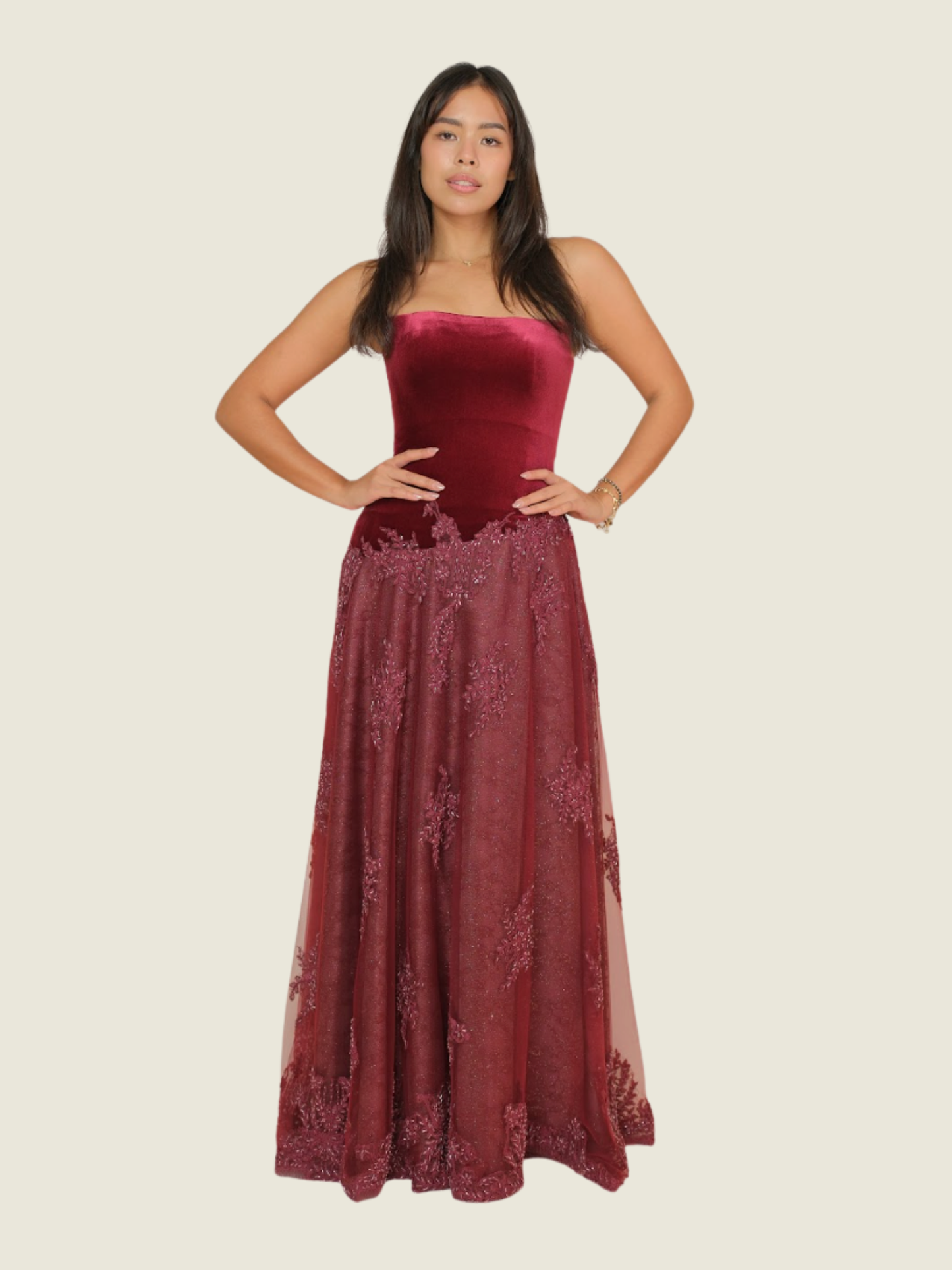 Zia Wycoco Sangria Slanted Drop Waist Maxi