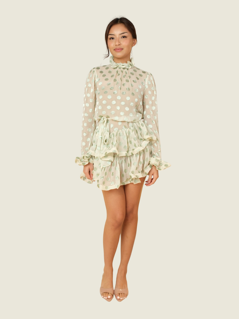 Zimmerman Mint Green Polka Dot Sheer Mini Dress
