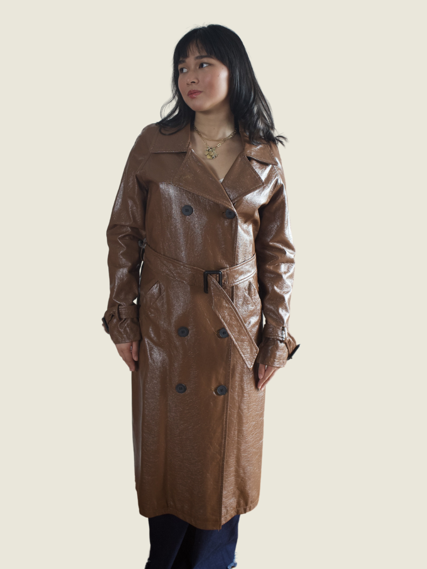 Missguided Brown Leather Trench Coat