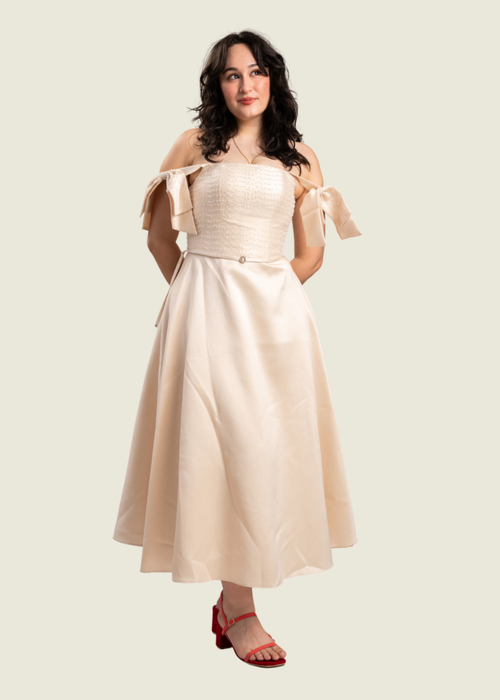 Debbie Co White Custom Beaded  A-Line Midi Dress