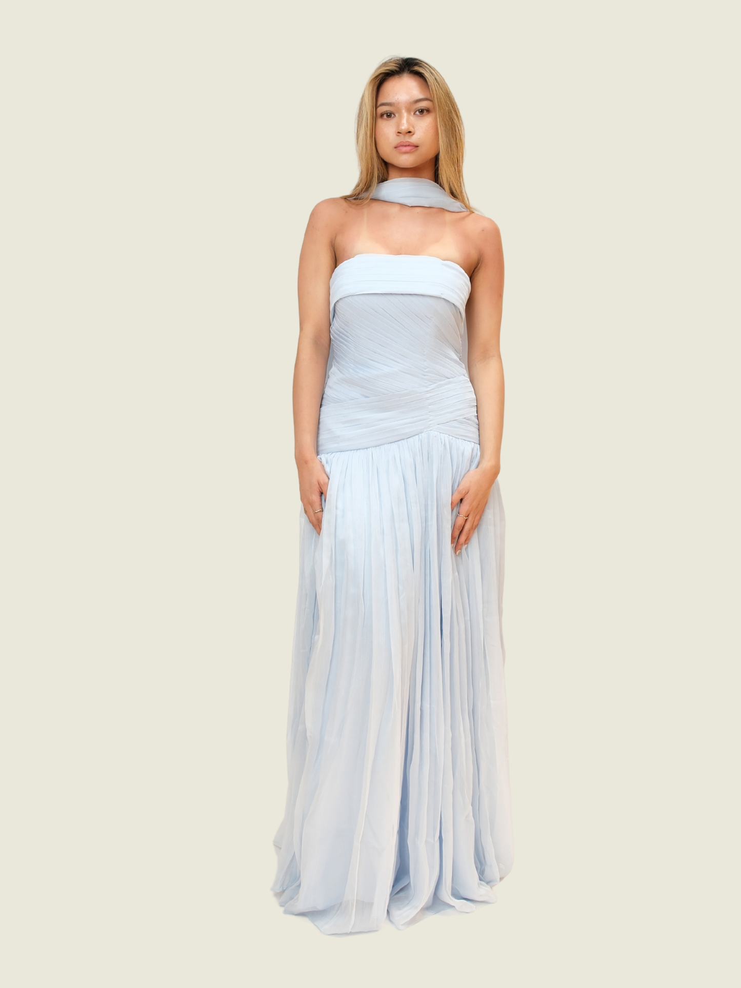 Blue Tulle Gown with Scarf