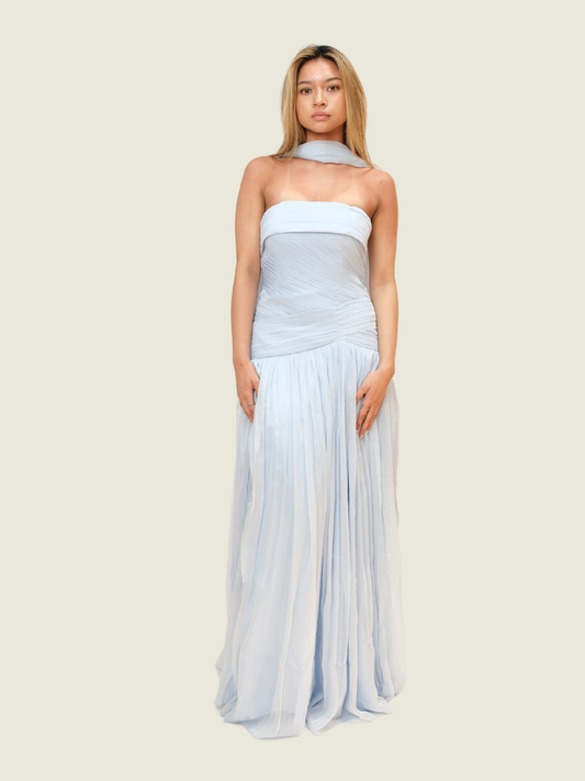 Blue Tulle Gown with Scarf