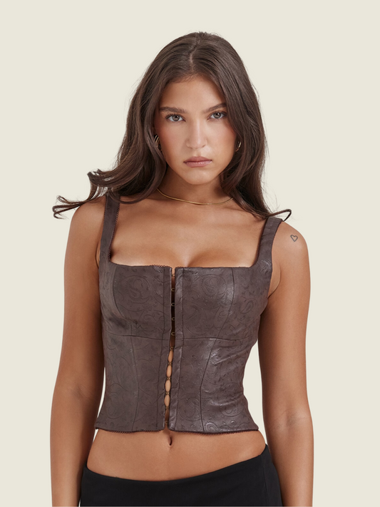 House of CB Pia Brown Leather Vegan Corset