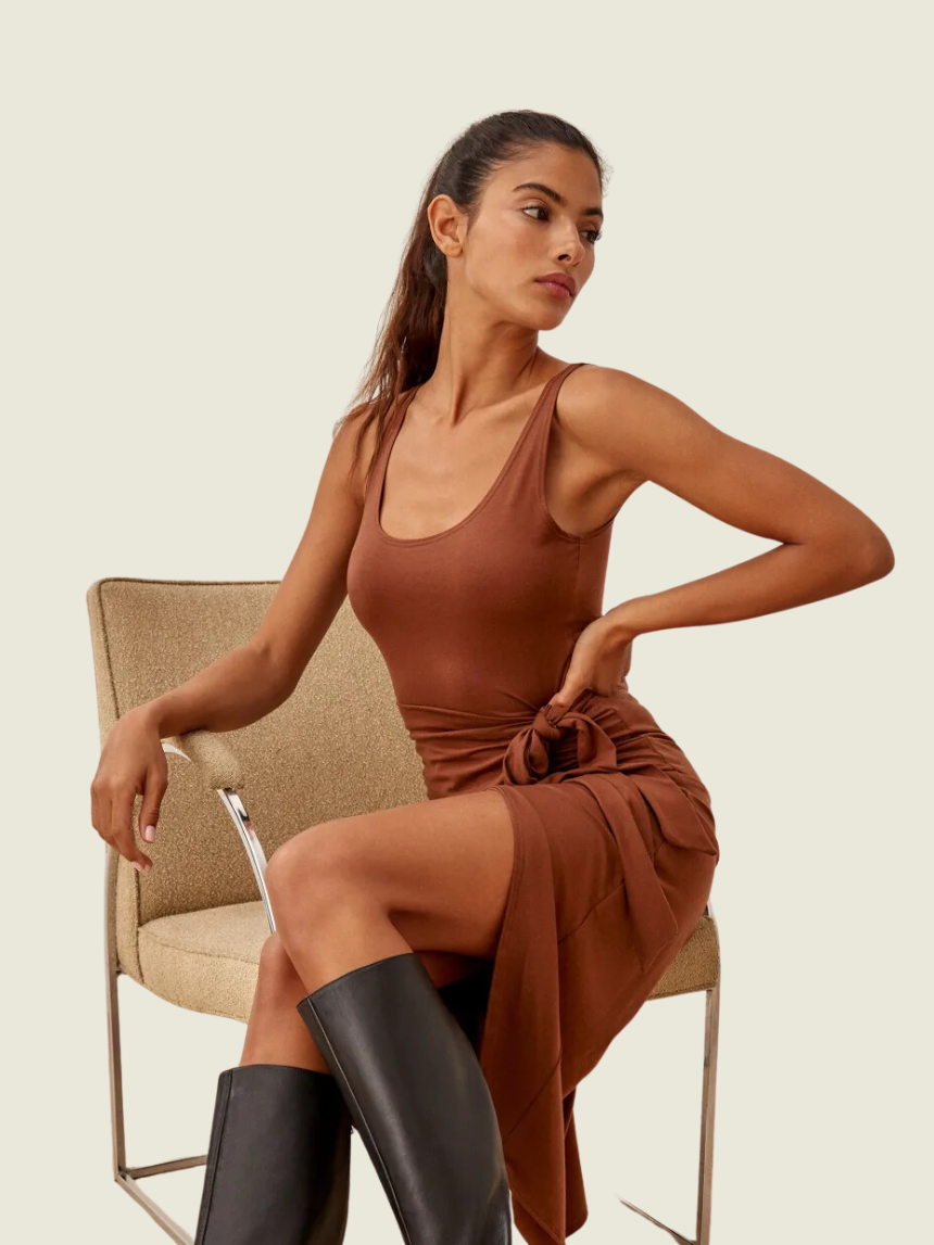 Reformation Kaila Dress in Chestnut Brown