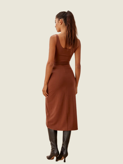 Reformation Kaila Dress in Chestnut Brown