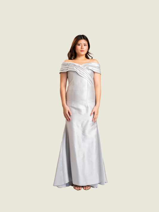 Debbie Co Silver Long Gown with Serpentine Cut