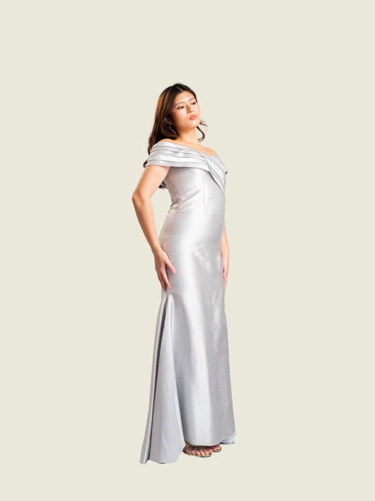 Debbie Co Silver Long Gown with Serpentine Cut