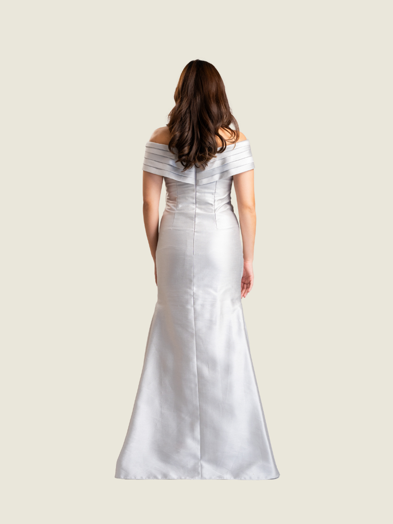 Debbie Co Silver Long Gown with Serpentine Cut
