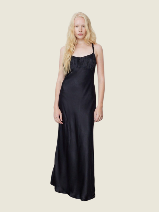 Incu Black Satin Maxi Dress