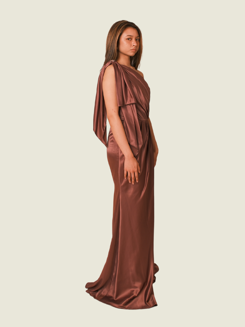 Bianca Cordero One-Sided Silk Mauve Gown