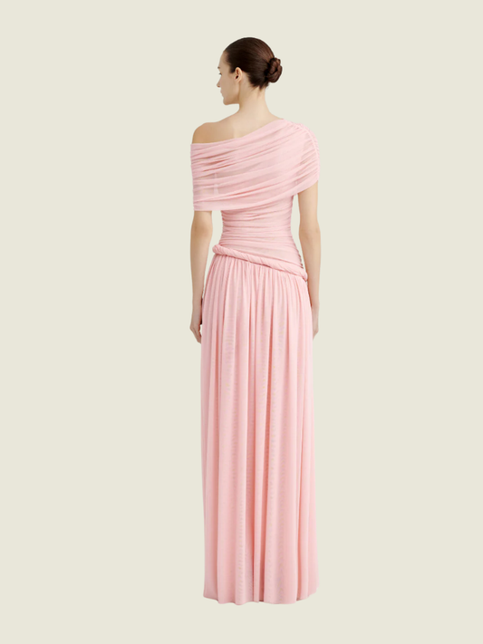 COCOSIN Pink Off-Shoulder Draped Maxi Dress