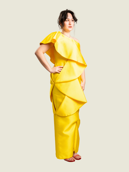 Custom One Shoulder Yellow Gown