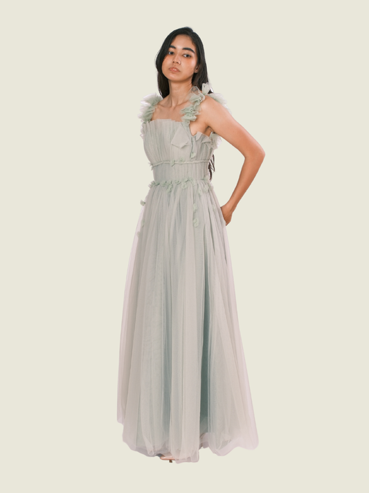 Custom Vee Tan Floral Sage Green Gown