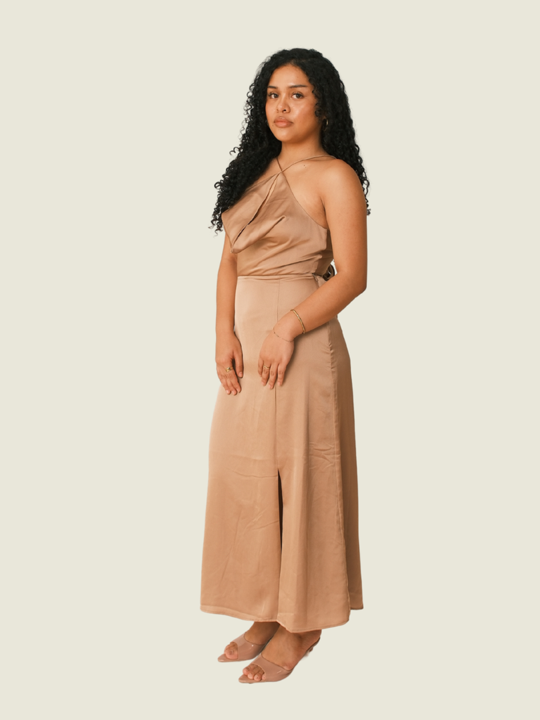 Finders Keepers Silk Brown Midi Dress
