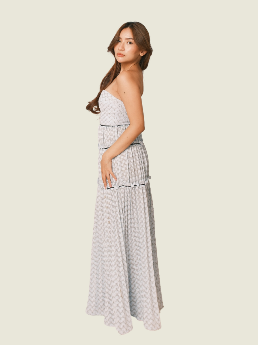 Self Portrait Blue Textured Midi Dress