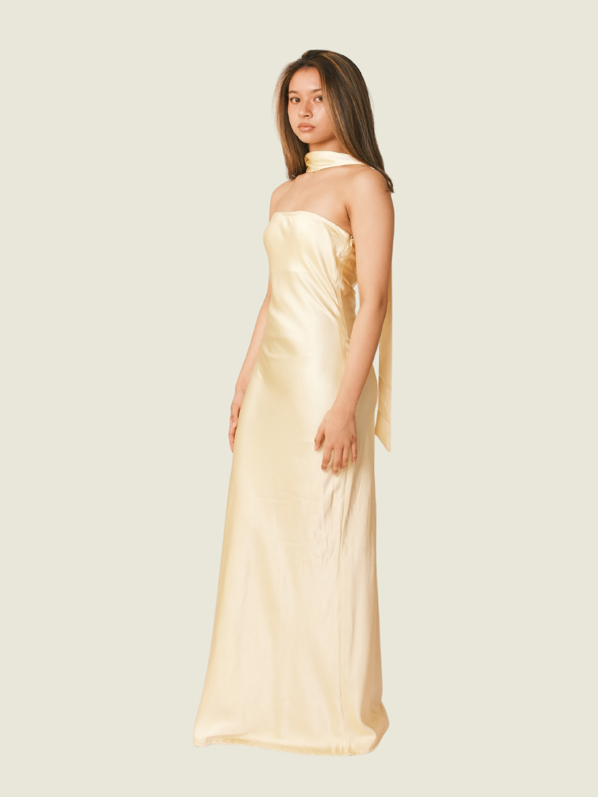 SNDYS Butter Yellow Angelina Neck Tie Maxi Dress