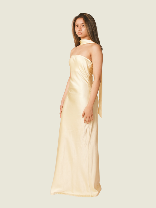 SNDYS Butter Yellow Angelina Neck Tie Maxi Dress