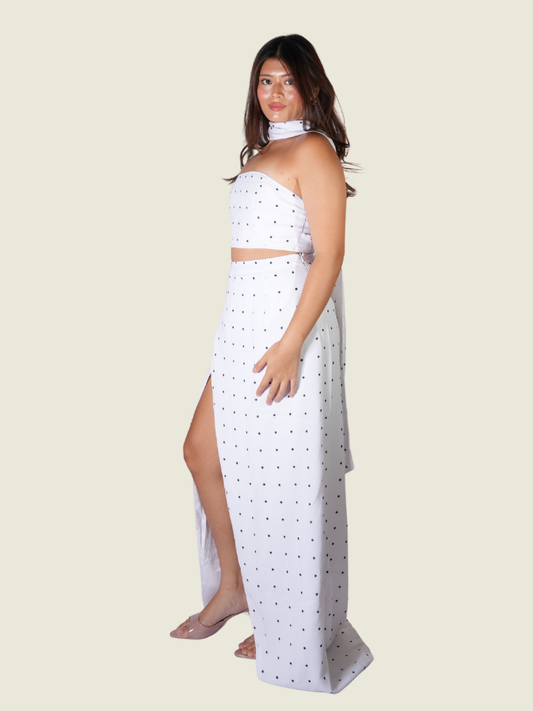 Sabo Skirt top and skirt polka dot black and white set with a scarf M