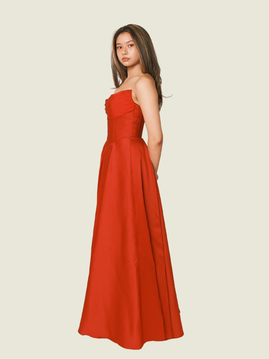 Steph Tan Red Corset Maxi Dress