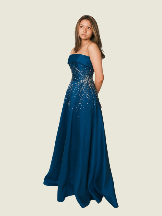 Vee Tan Teal Beaded Maxi Dress
