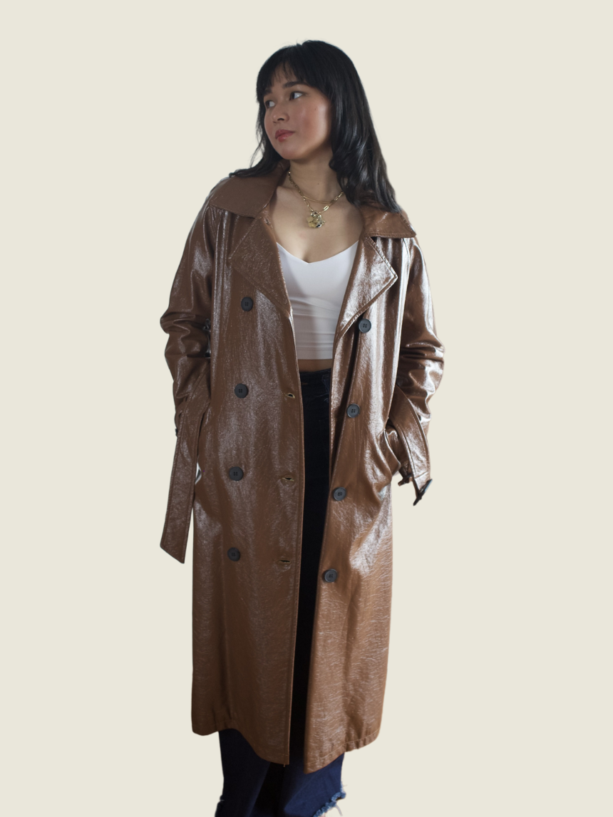 Missguided Brown Leather Trench Coat