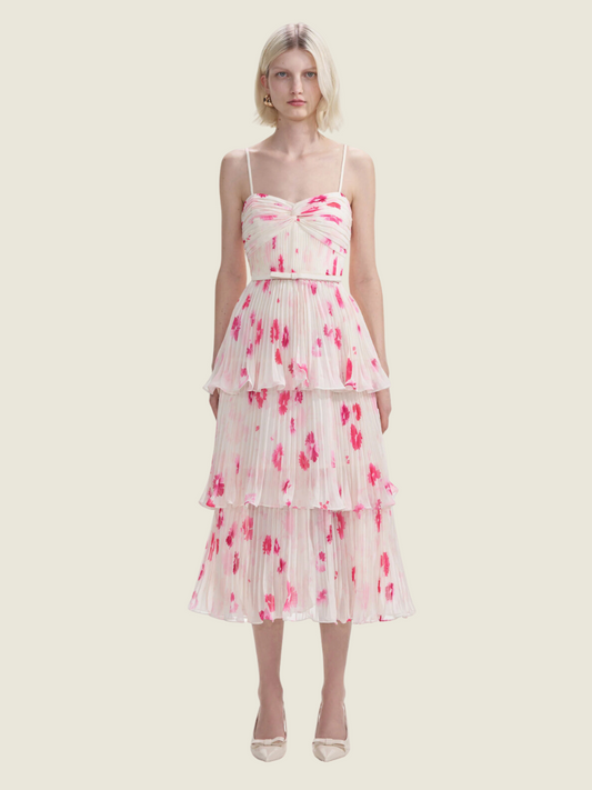 Self Portrait Printed Tiered Midi Dress