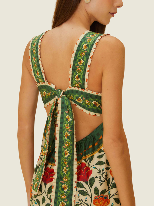Farm Rio Sand Garden Tapestry Back Bow Maxi Dress